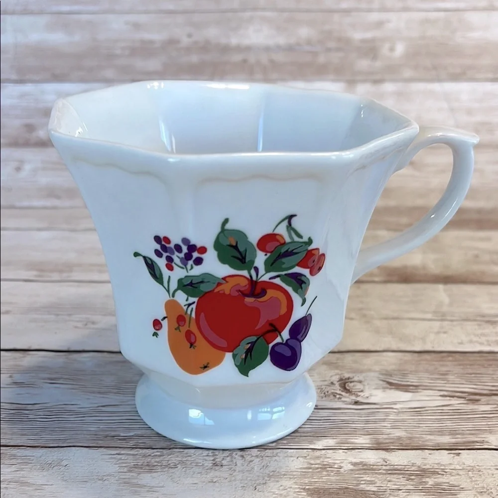Vintage Hallmark Fruit Motif Porcelain Hexagon Footed Teacup